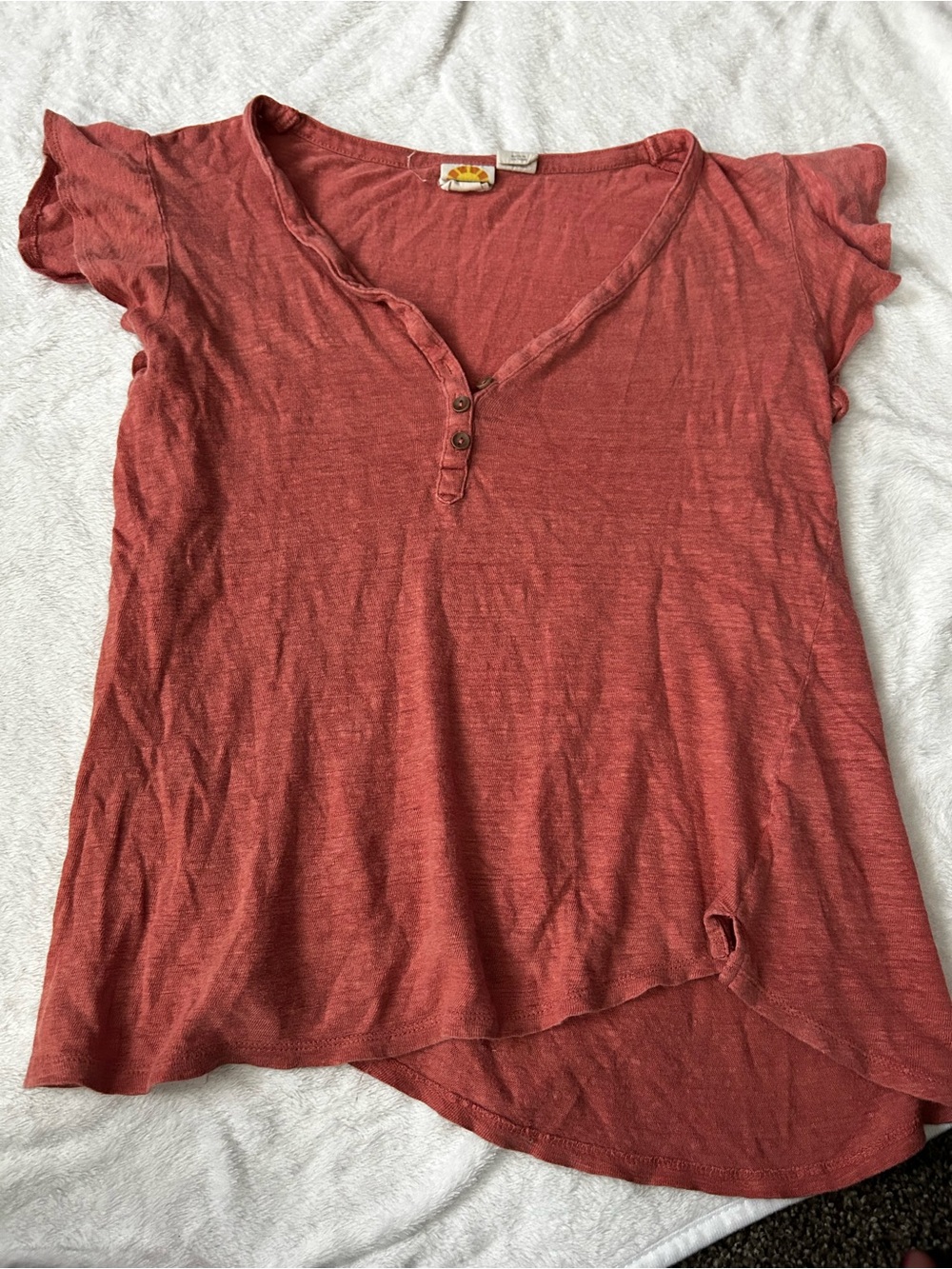C&C California Rust Henley Tee with Flutter Sleeves